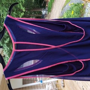 Design History Purple Pink Trim Crisscross back Semi Sheer Tank Top Sz L